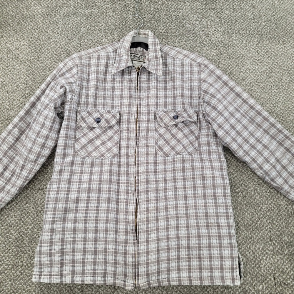 Yuma Young Universal Plaid Quilted Lined Zip Up Shirt Jacket Mens Medium Grey